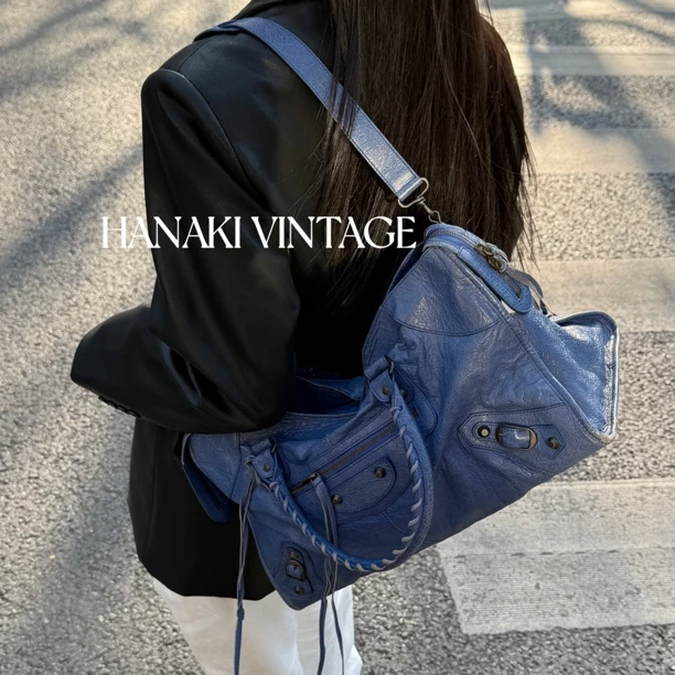 95新 Balenciaga/巴黎世家 花绮中古/巴黎世家牛仔蓝city大号机车