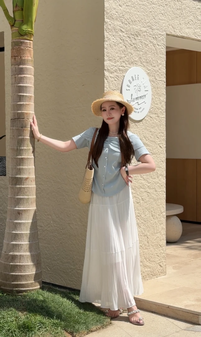 NANJIE/楠姐【海风物语】肌理云感皱舒适夏季显瘦T恤上衣XNS6371