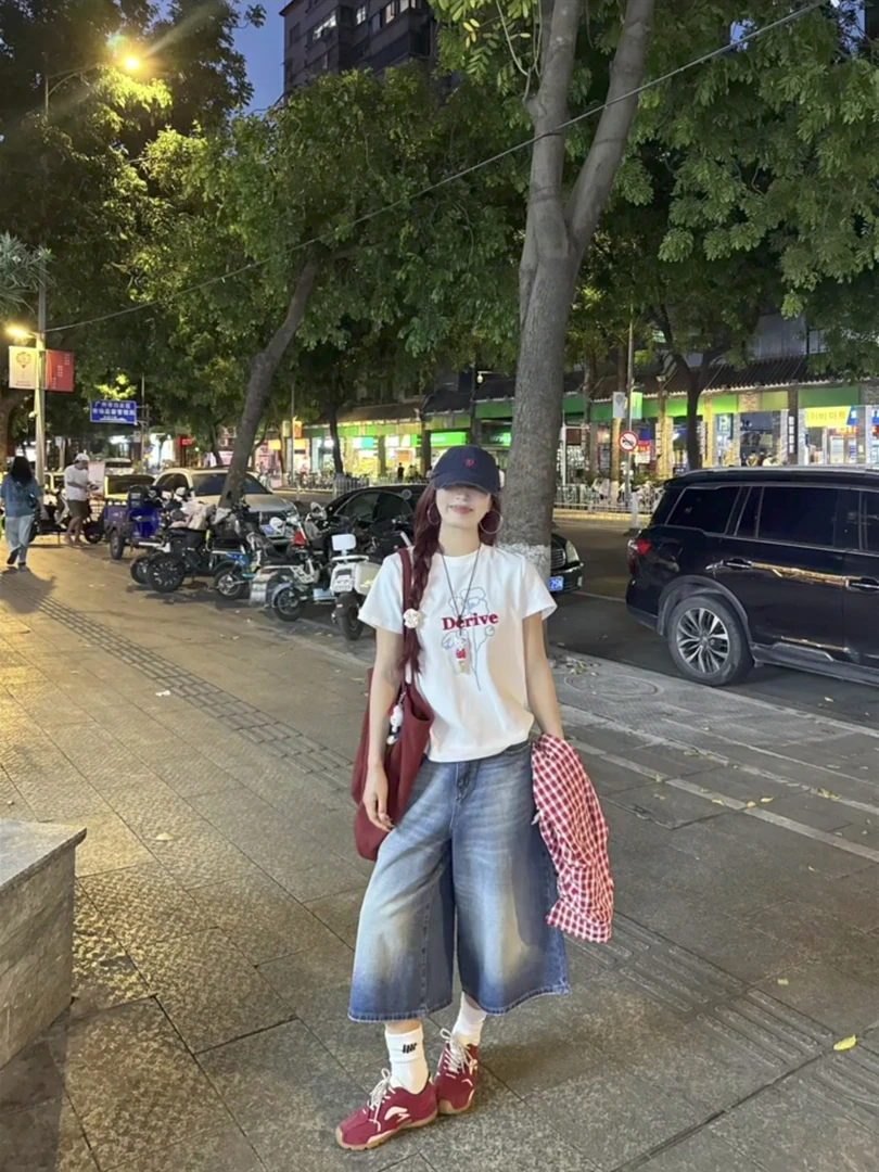 小个子穿搭一整套2025新款夏季短款显瘦T恤+短裤女减龄日系一整套