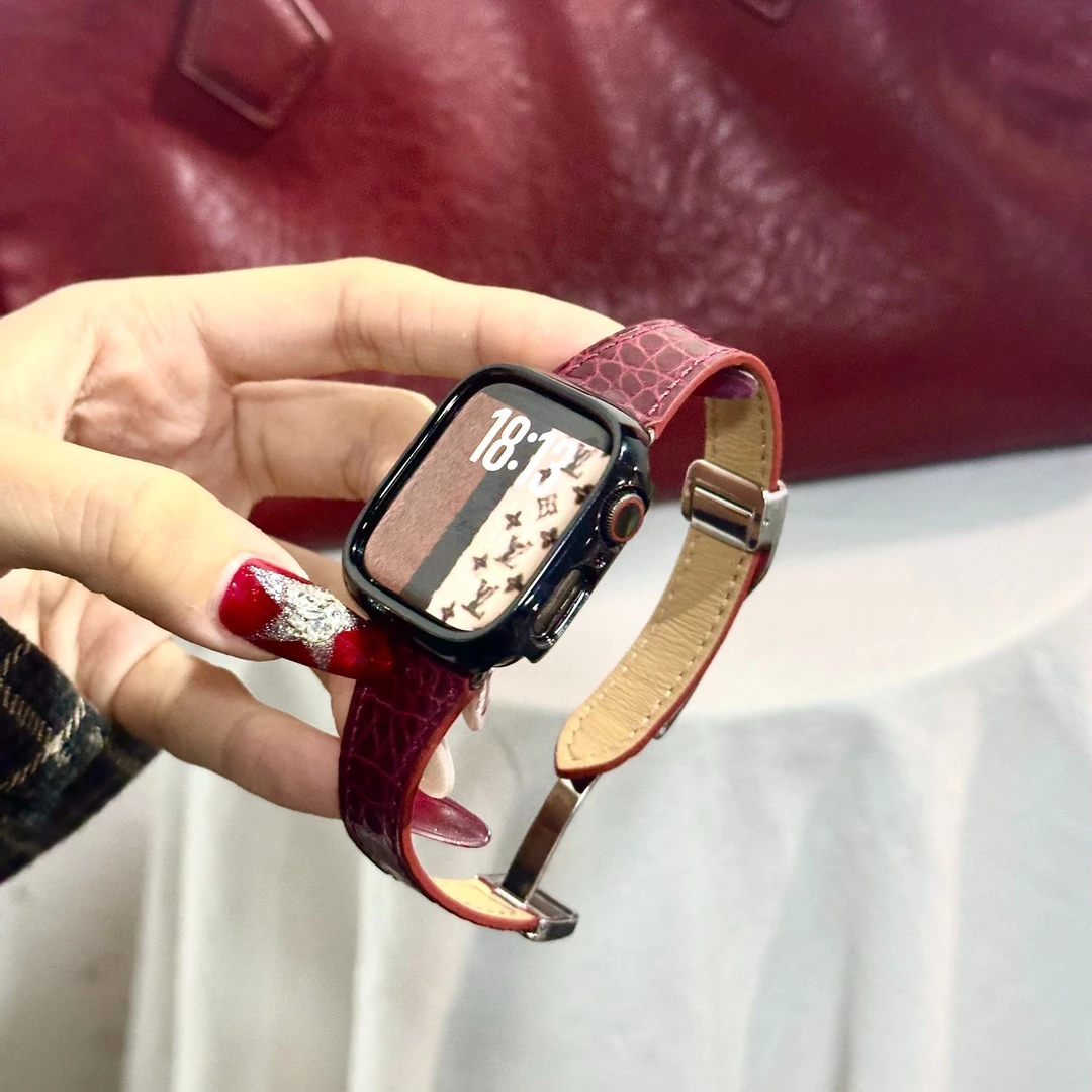 表带哥适用iwatchs10鳄鱼皮表带applewatch磁吸苹果手表带s9真皮8