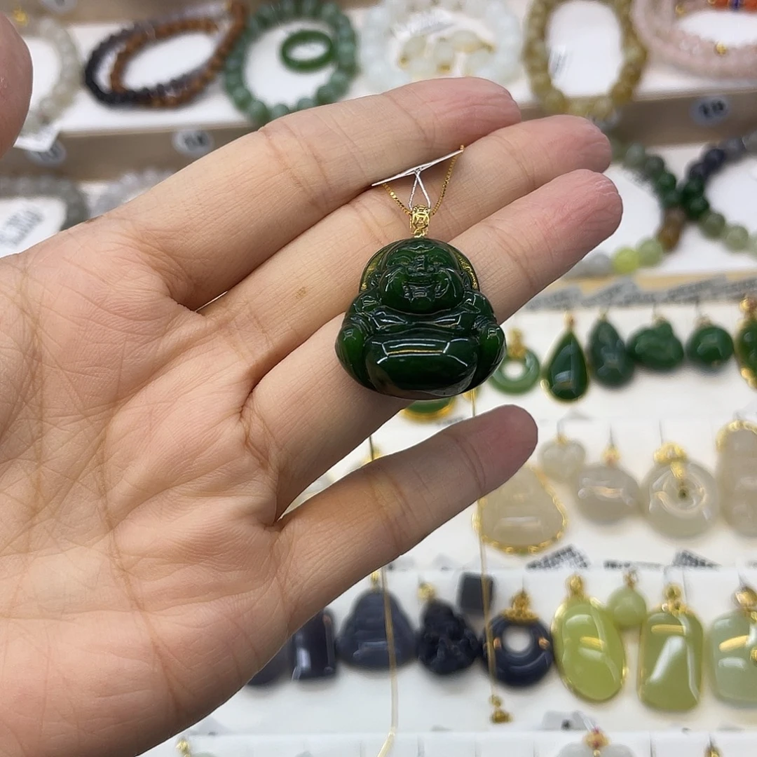 和田玉18K金镶嵌吊坠(赠链)