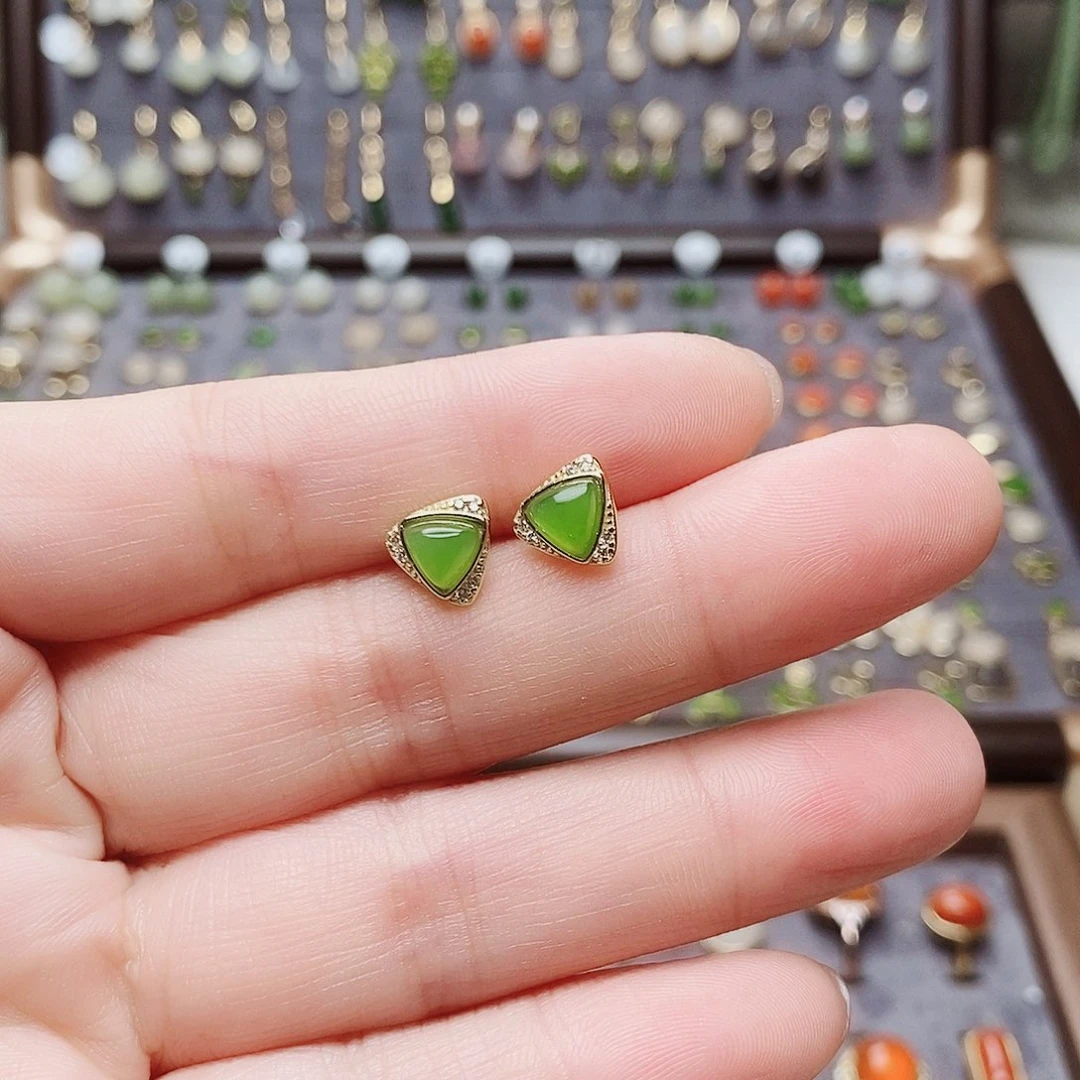 和田玉银S925镶嵌耳饰