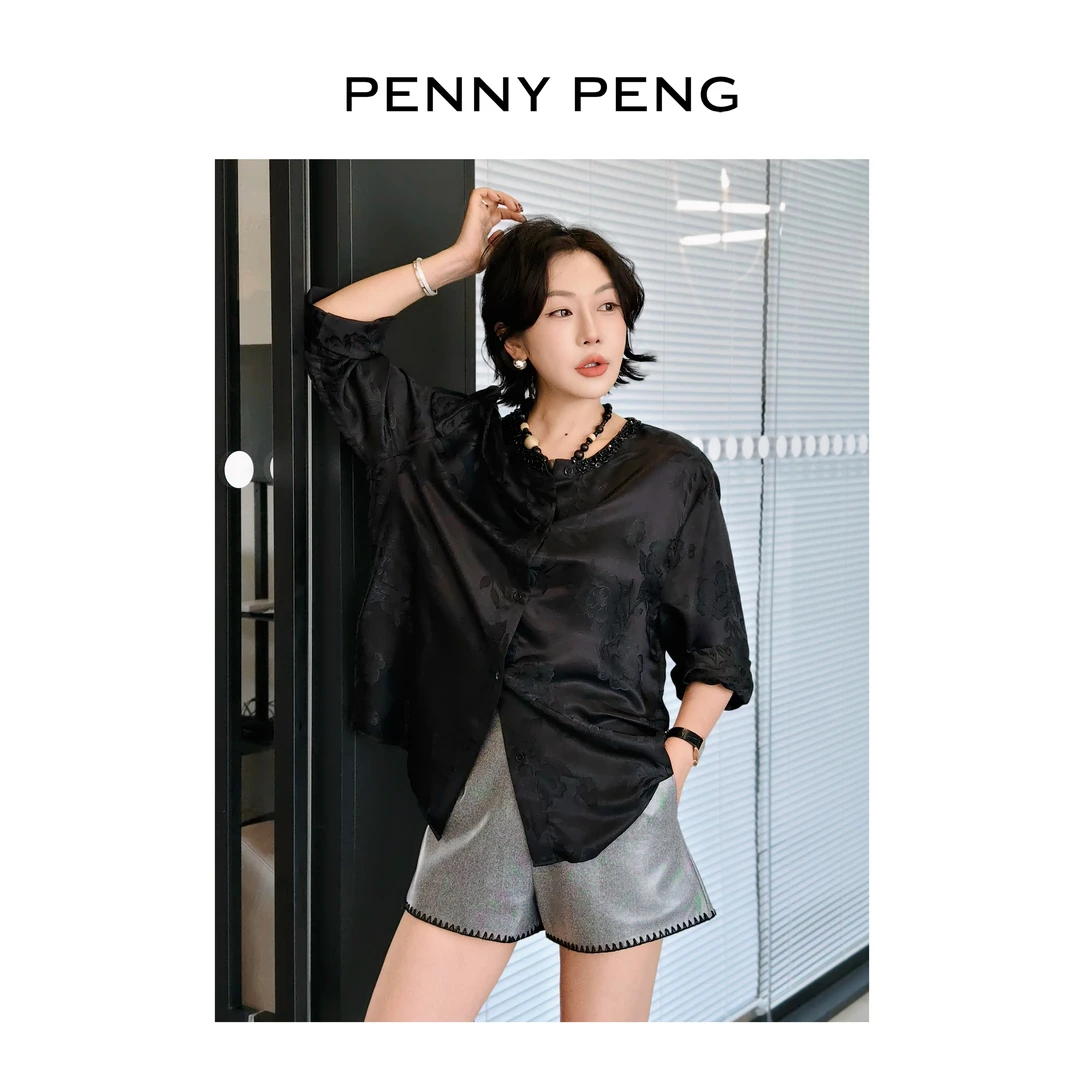 PENNYPENG 时尚先锋 灰色高腰短裤气质百搭100绵羊毛女士休闲裤子