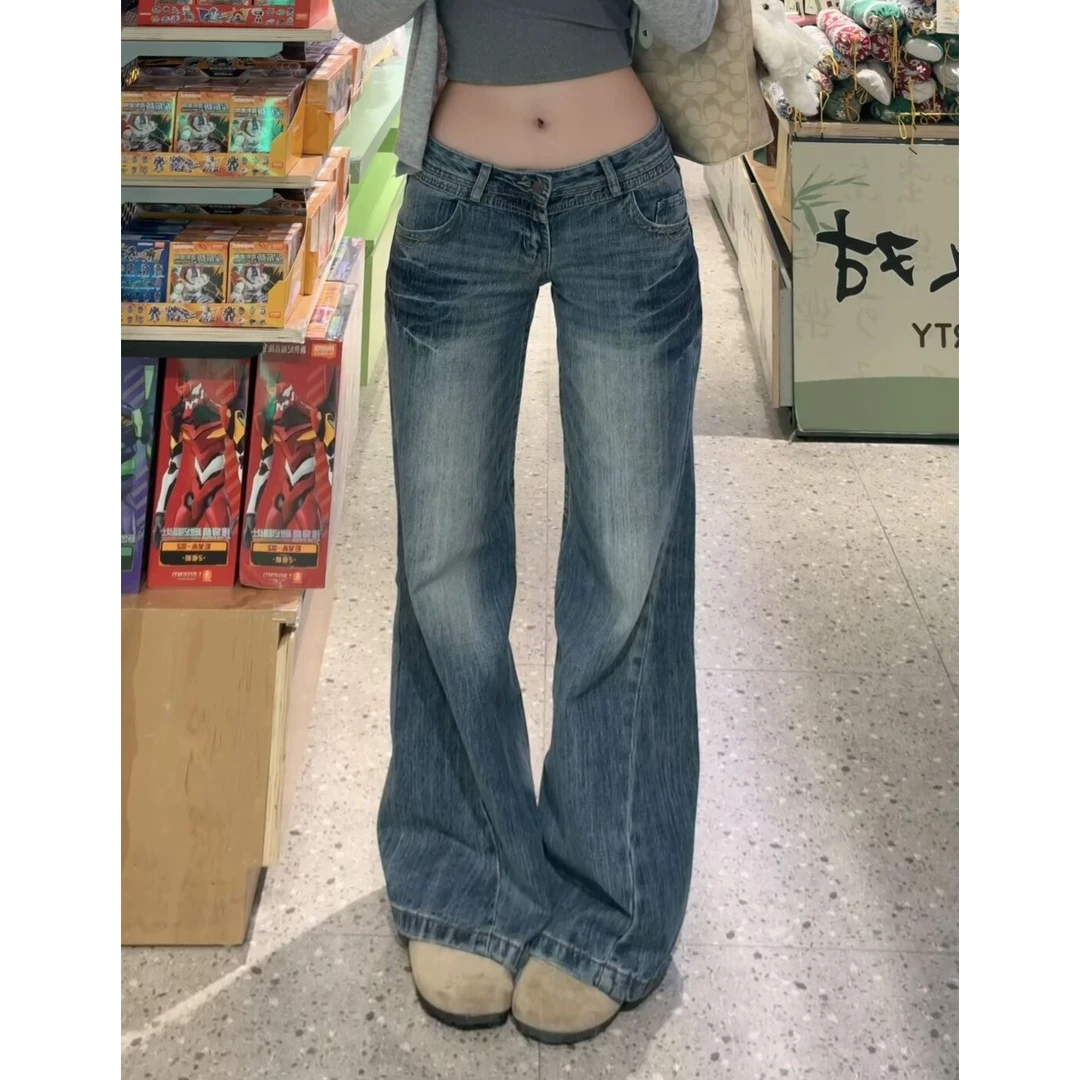 微胖mm复古水洗蓝色高级感牛仔裤女秋冬款显瘦百搭垂感休闲直筒裤