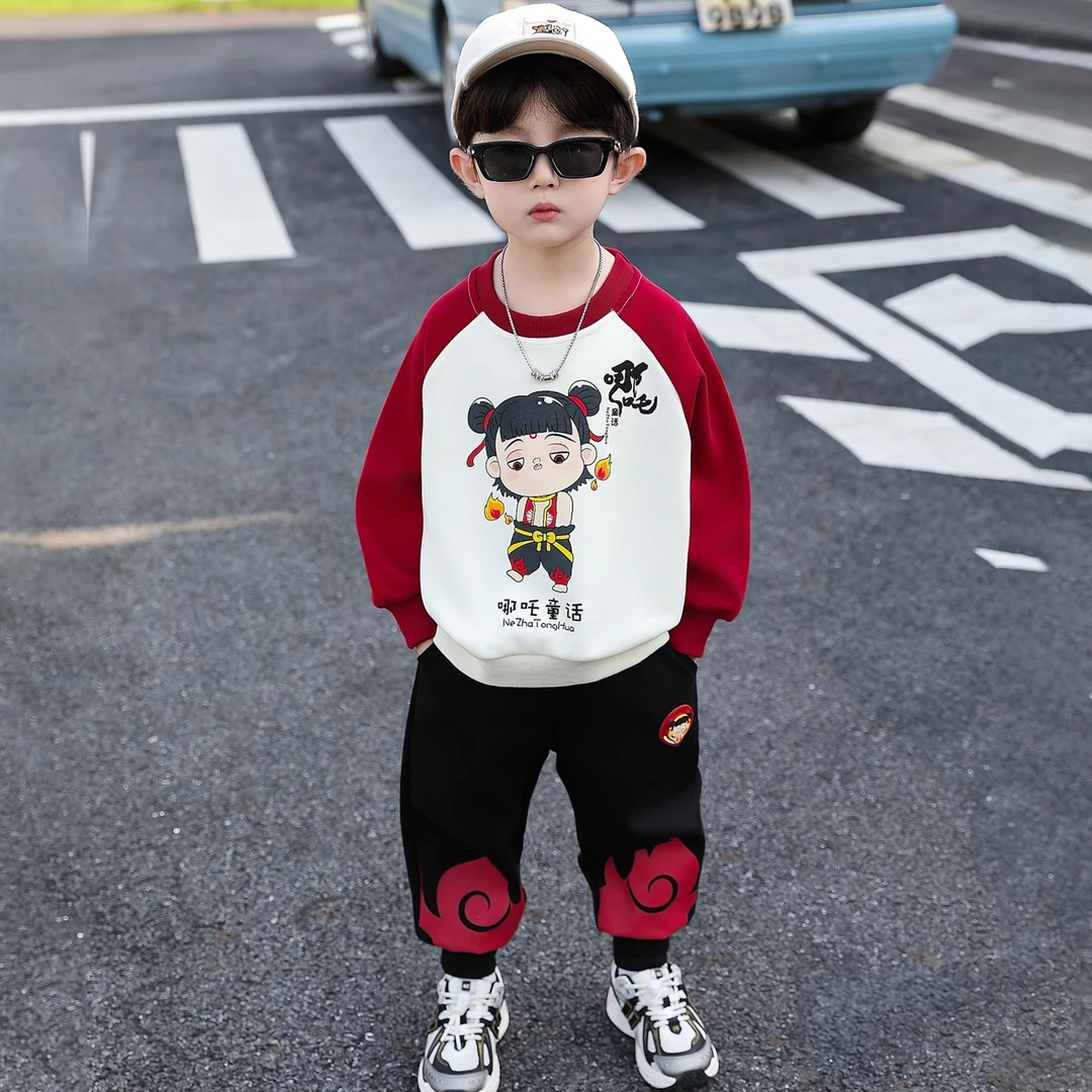 哪咤儿童服装男童卫衣套装2025新款秋装宝宝炸街时髦哪吒卫裤套装