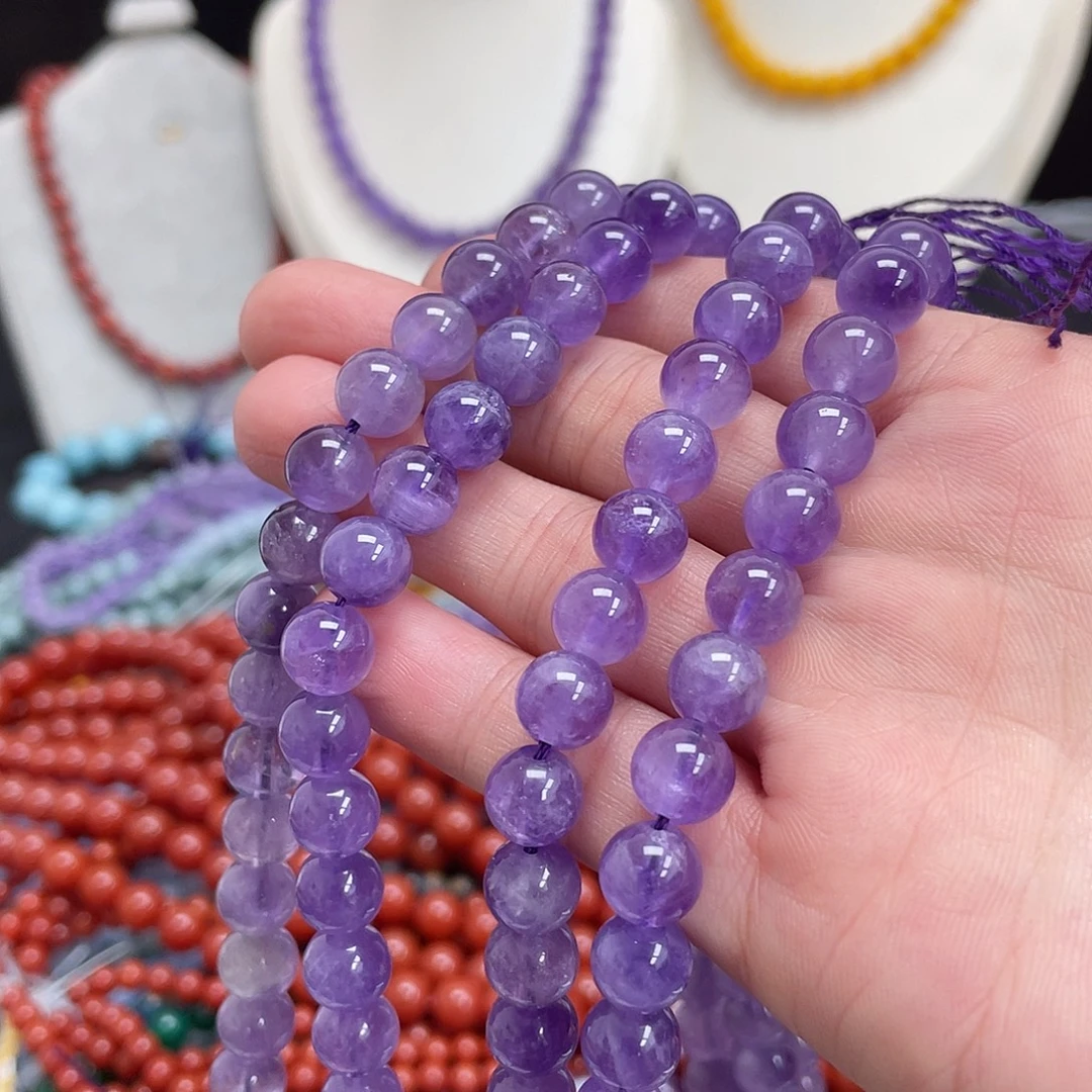 玛瑙/玉髓未镶嵌半成品薰衣草紫水晶8m散珠