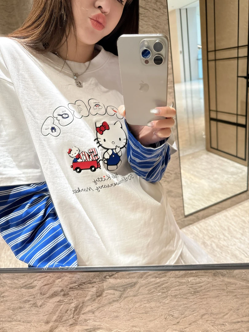 【sKycaptian】25年早春kitty限定50周年假两件长袖打底T#KK552