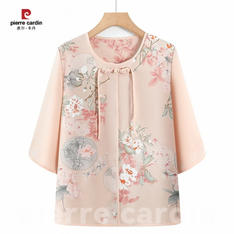 皮尔卡丹妈妈装衬衫夏季薄款中老年人女时尚国风小衫套装春装衣服