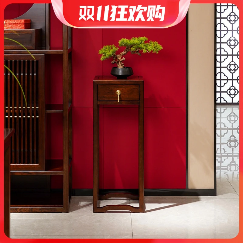 半墨 新中式实木花架中高低组合饰品架陈列架实木带抽屉盒花架