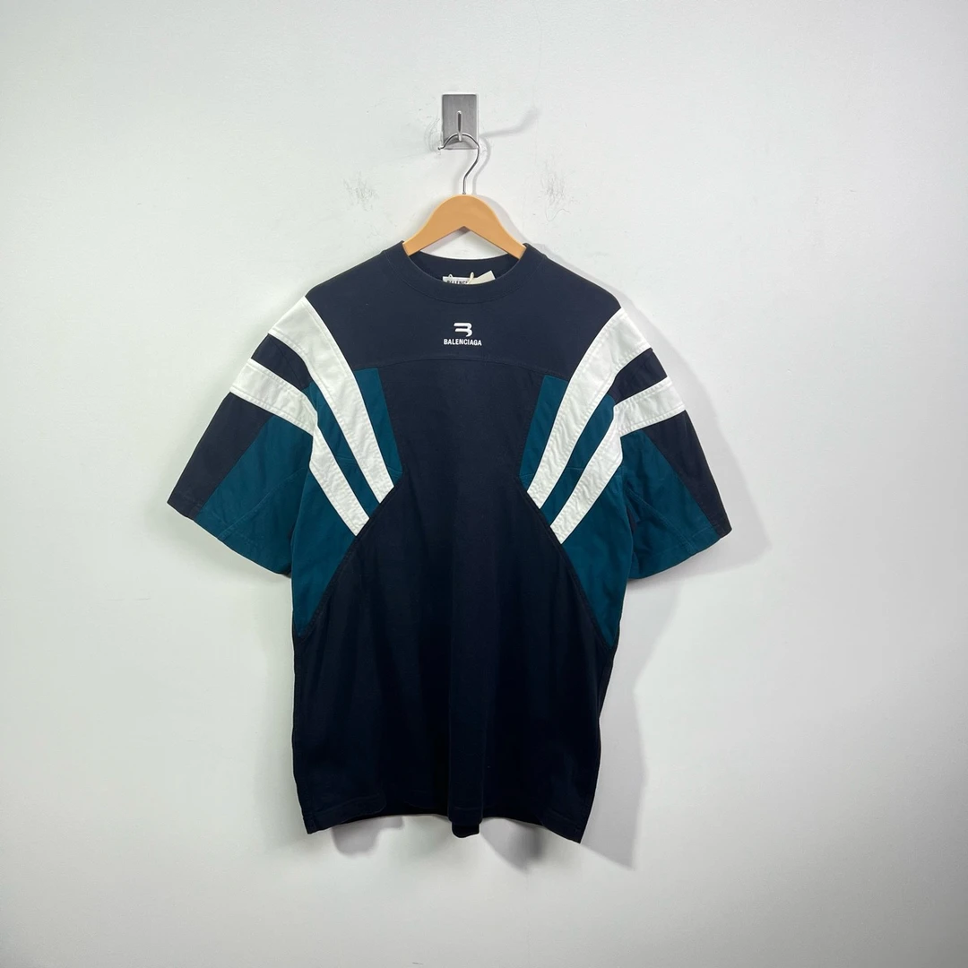 99新 Balenciaga/巴黎世家 巴黎世家 双勾logo刺绣拼接短袖2码