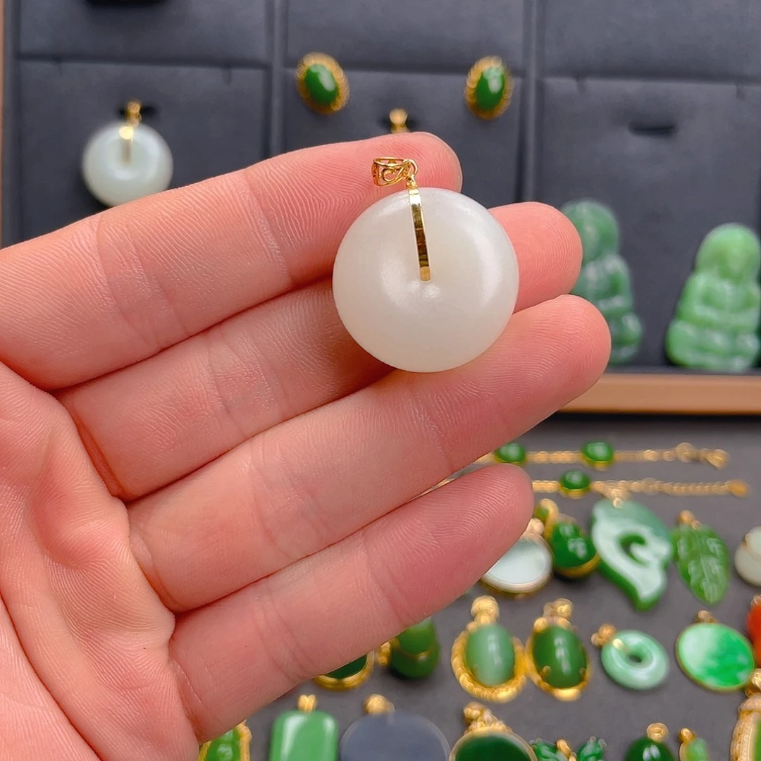 和田玉（白玉）18K金镶嵌吊坠(不含链)