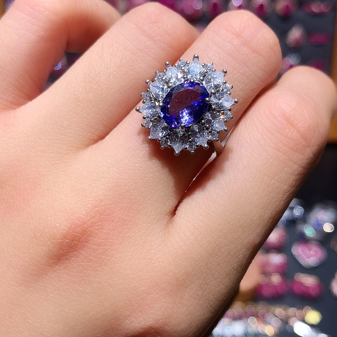 戒指坦桑石银S925镶嵌