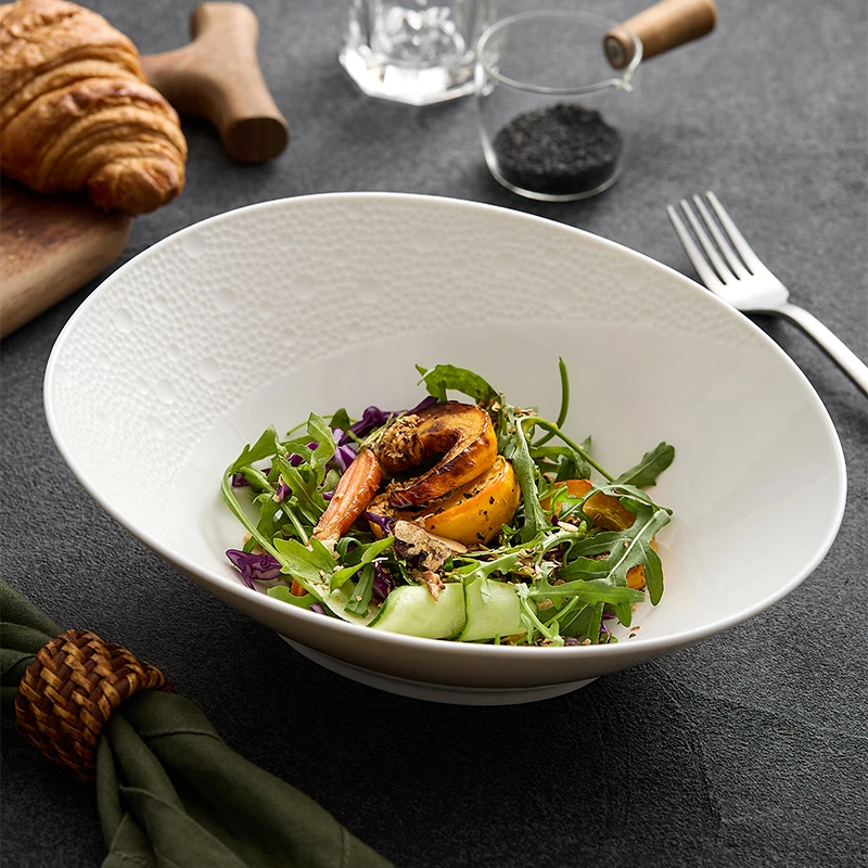 碗家用新款陶瓷拌面汤碗轻奢高级感餐具单个水果盘斜口盘子沙拉碗