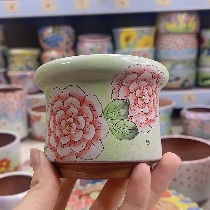 ****微瑕手绘多肉花盆