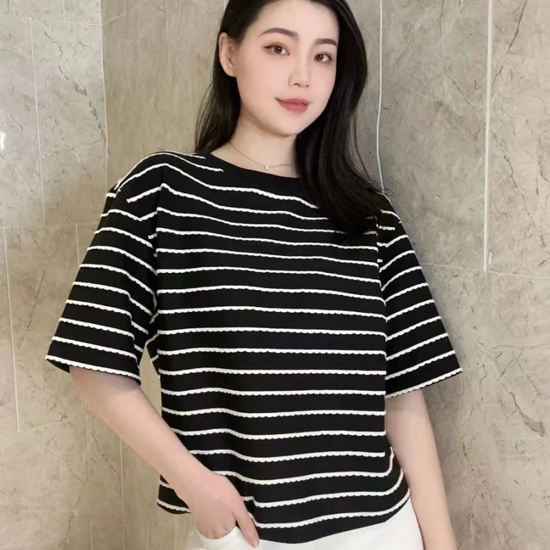 【商场同款】条纹短袖T恤宽松显瘦休闲时尚百搭青春圆领上衣1300790