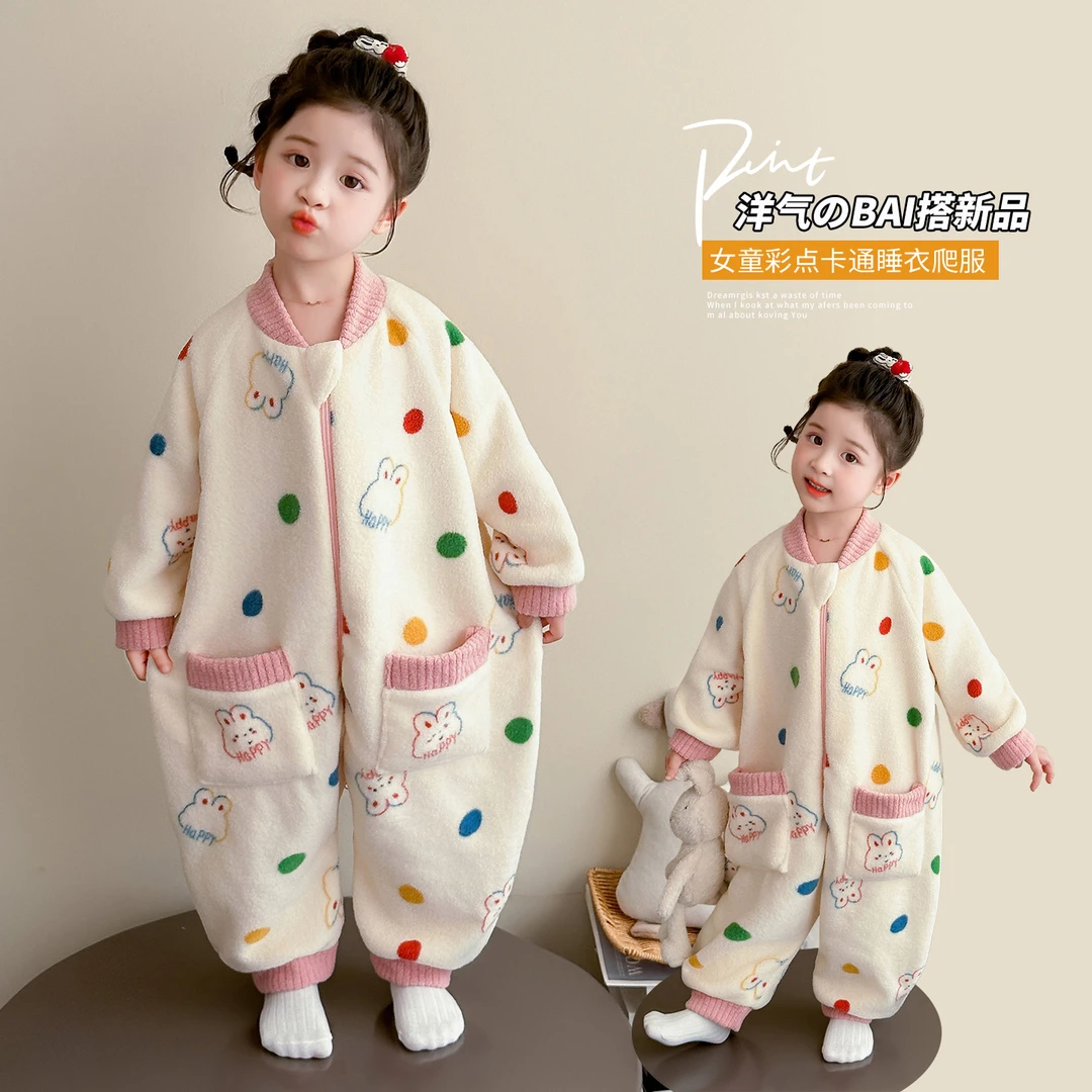 宝宝睡衣女童连体衣秋冬法兰绒家居服加厚婴儿珊瑚绒防踢被睡袋冬