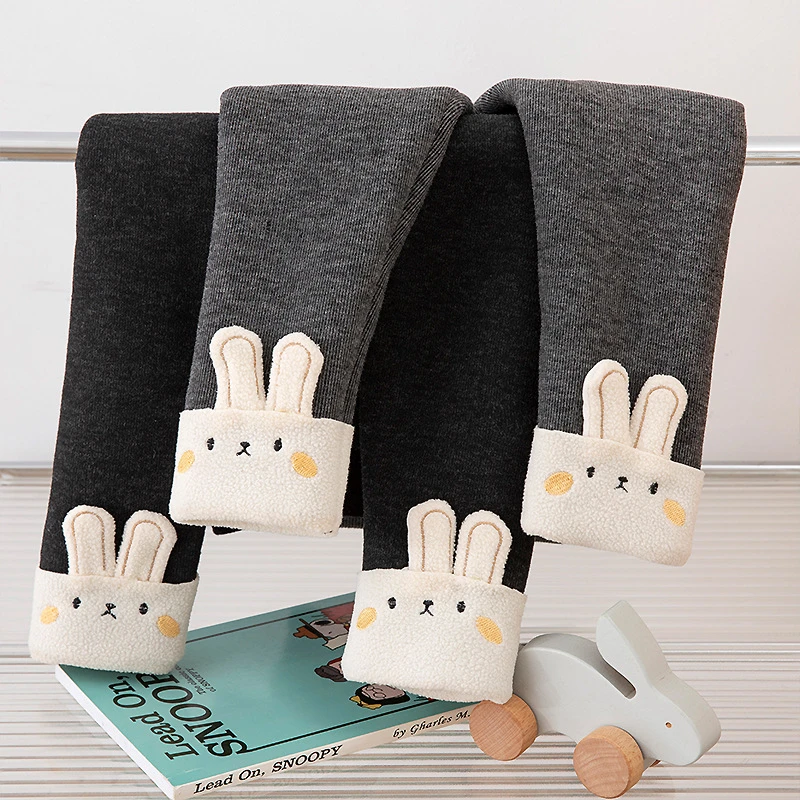 女童加绒加厚打底裤秋冬季新款儿童保暖裤女宝宝毛绒兔子外穿长裤