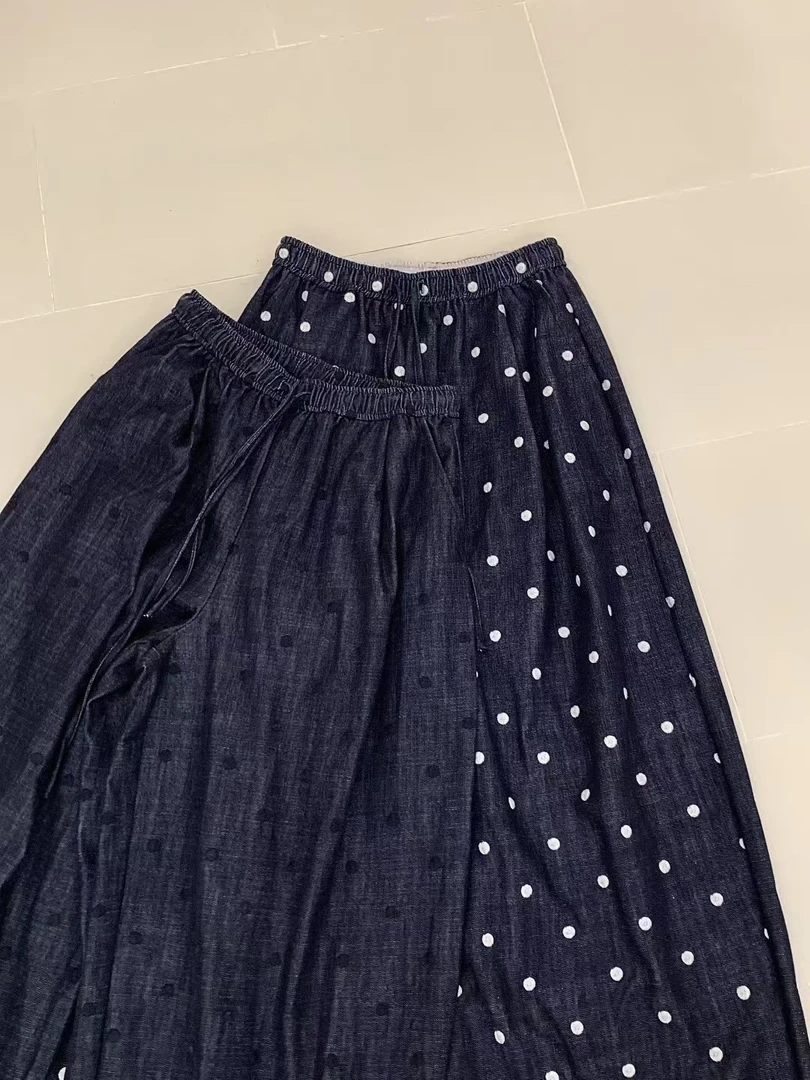 miluroom sicily米鹿25088秋韩版松紧腰甜美波点宽松阔腿牛仔裤