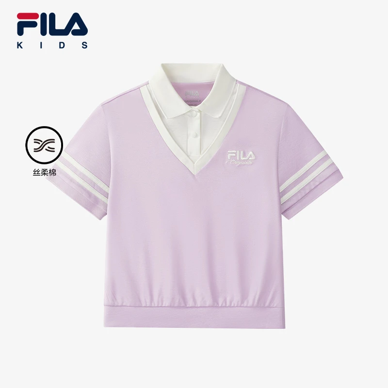 FILA KIDS斐乐女大童短袖POLO衫2025夏运动网球上衣K12G531106F