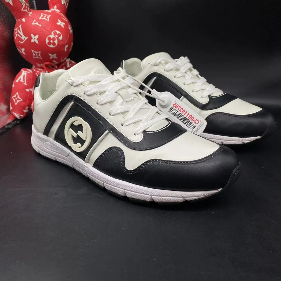 95新 GUCCI/古驰 【AO特惠】42.5欧码 男士黑白休闲舒适运动鞋77123