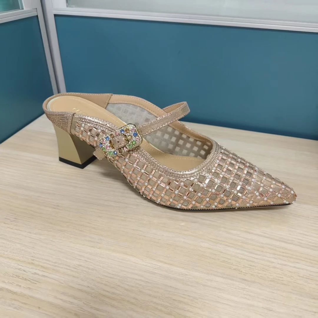 2025年新款法式包头半拖鞋女外穿一脚蹬配裙子气质粗跟凉拖2236