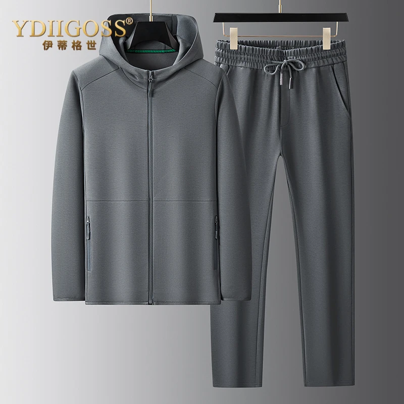 YDIIGOSS男士休闲运动两件套新疆长绒棉春秋季中年宽松套装