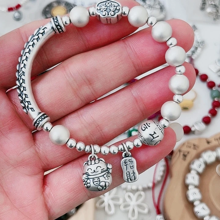 珐琅吊坠足银招招猫