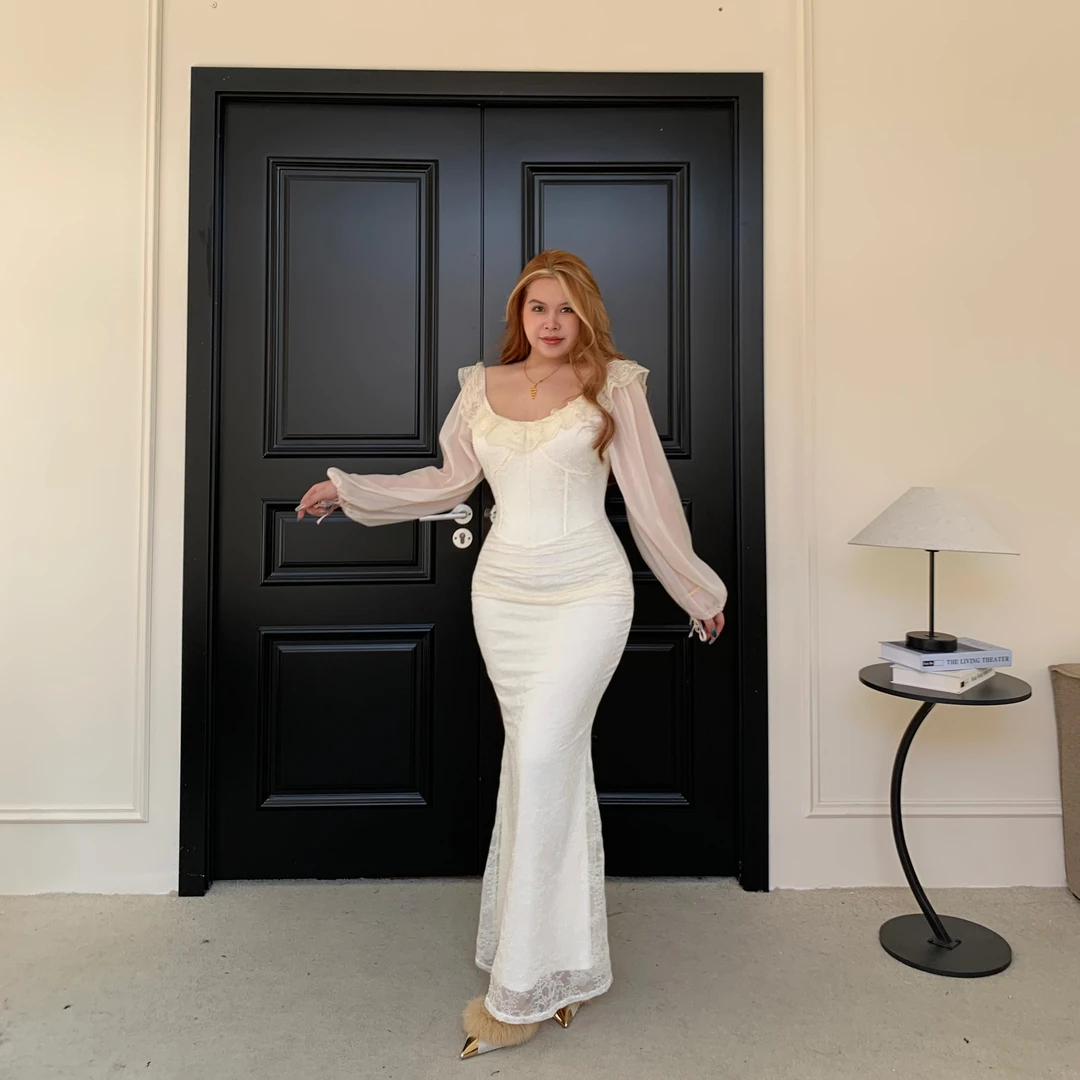 【野生荔枝】沪上千金蕾丝边时尚长裙气质显瘦设计师款连衣裙女G007