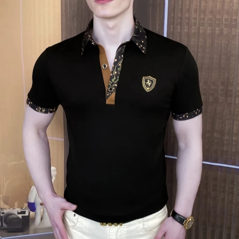 2025夏花枝金马男士Polo衫休闲帅气男士翻领轻奢时尚百搭潮流短袖
