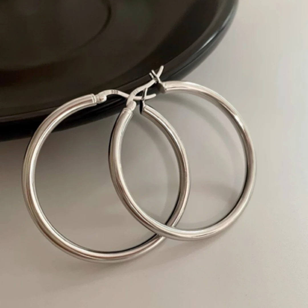925银耳饰 通体纯银【大耳圈】杨幂同款3MM空心圆管个性气质耳圈