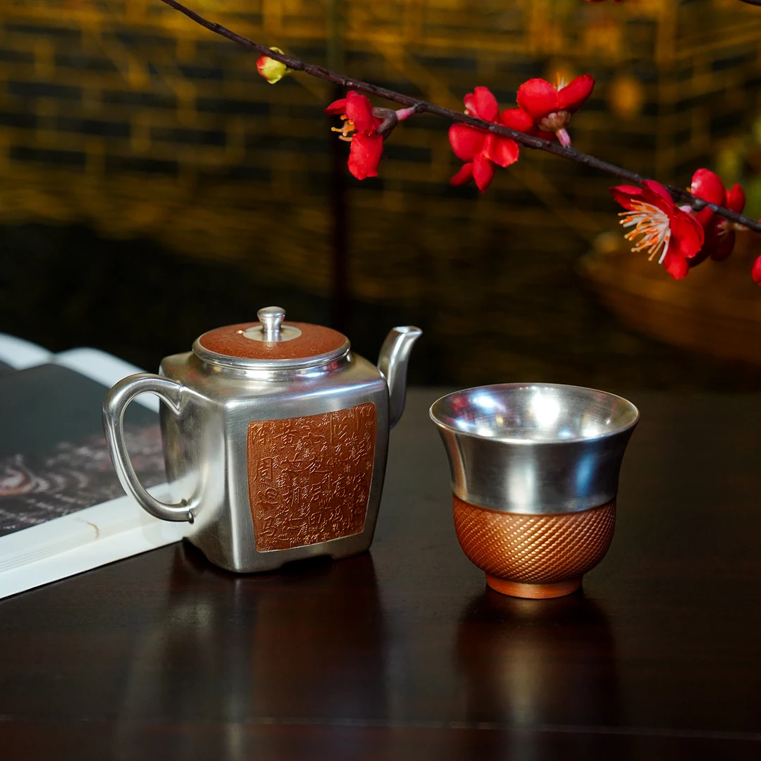 【本尼家】JT12轻奢鎏银鎏铜茶壶泡茶壶单人茶杯茶室茶台桌面摆件