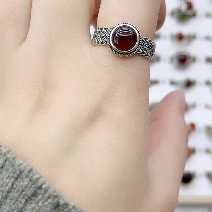 血珀戒指银S925镶嵌天然