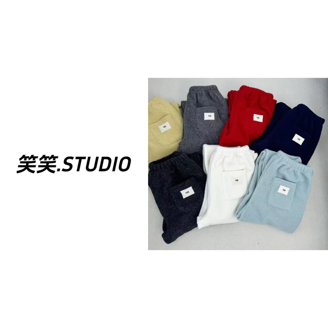 笑笑-【蛋壳羊毛卷卫裤】冬季运动休闲风百搭显瘦纯色宽松束脚卫裤