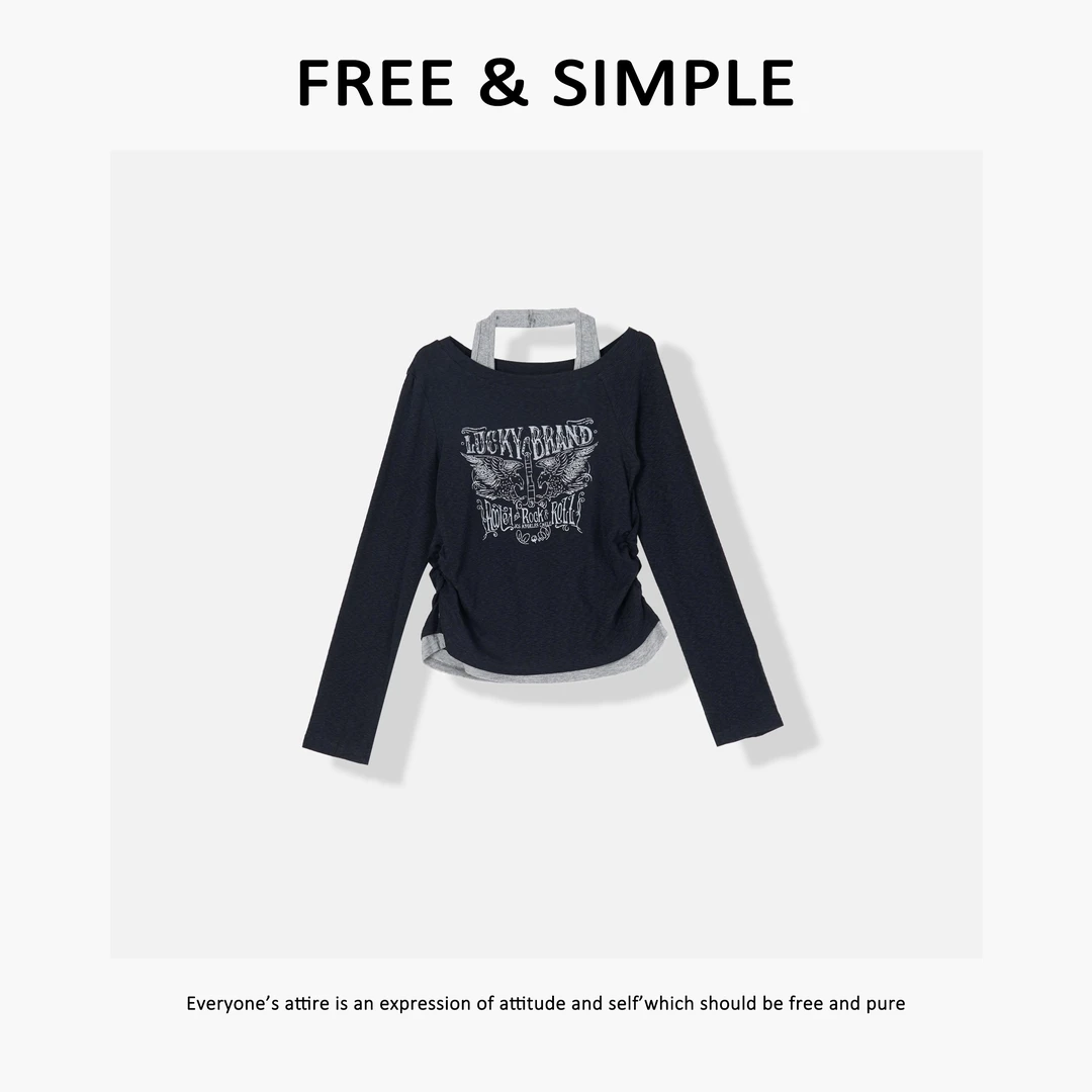 Free&Simple-'艺术T'早秋款街头风小众设计假两件挂脖T-55337