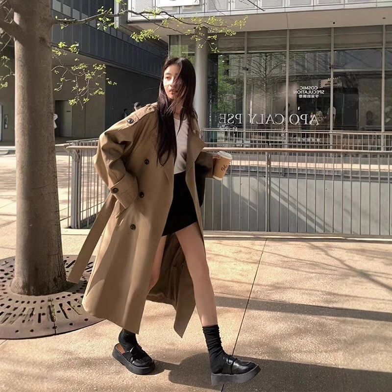 卡其色风衣外套女中长款2025春季新款高级感廓形双排扣英伦风大衣