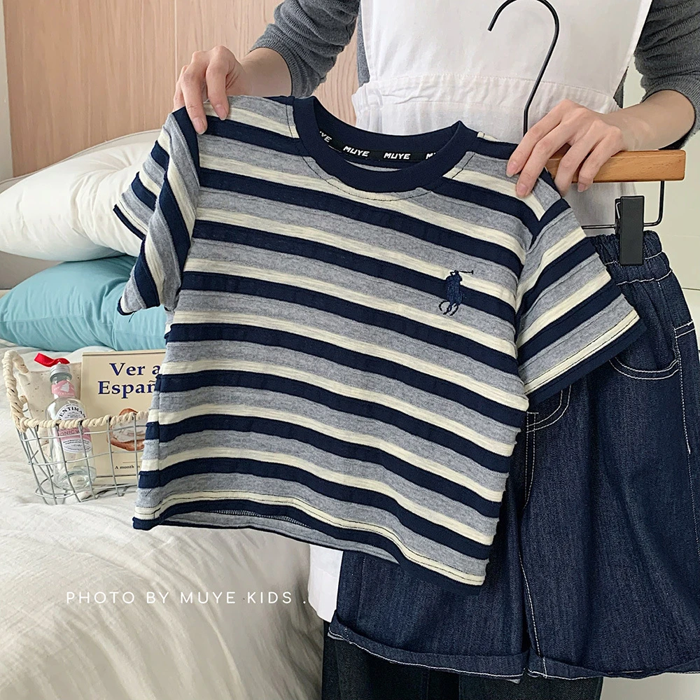 kkmy7746  童装男女童韩版条纹纯棉t恤宝宝百搭上衣潮