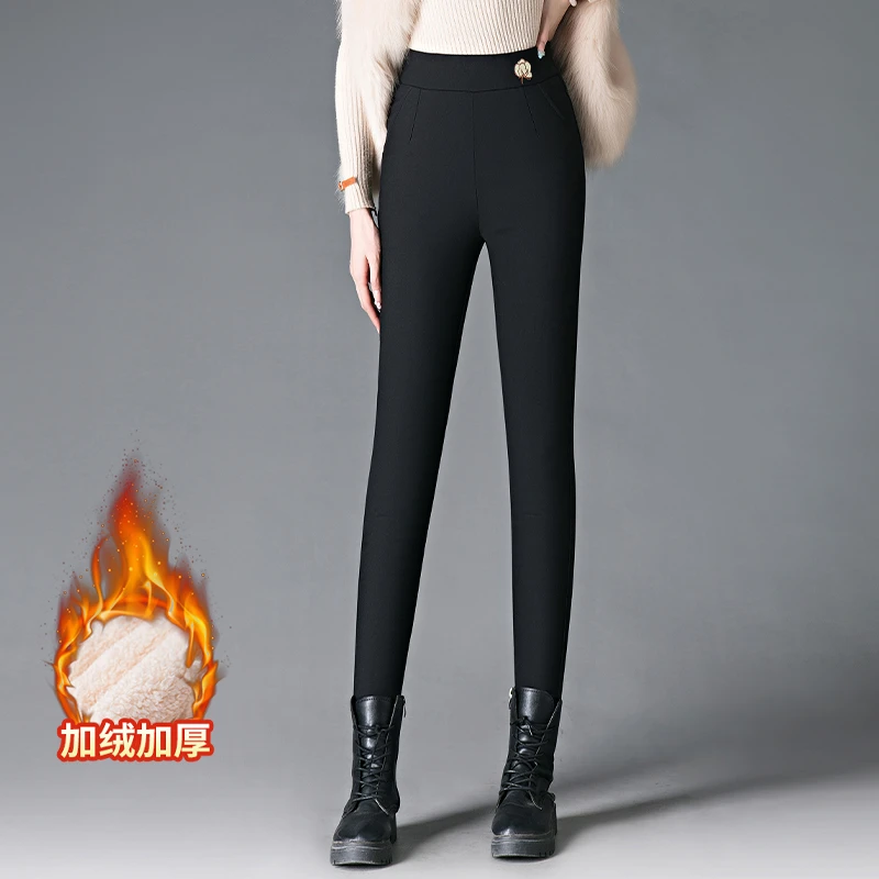 高腰羊羔绒显瘦打底裤2025新款秋冬时尚女裤保暖修身直筒小脚裤