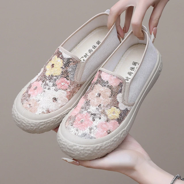 帆布鞋女士2025新款夏季透气一脚蹬懒人乐福布鞋休闲渔夫厚底板鞋