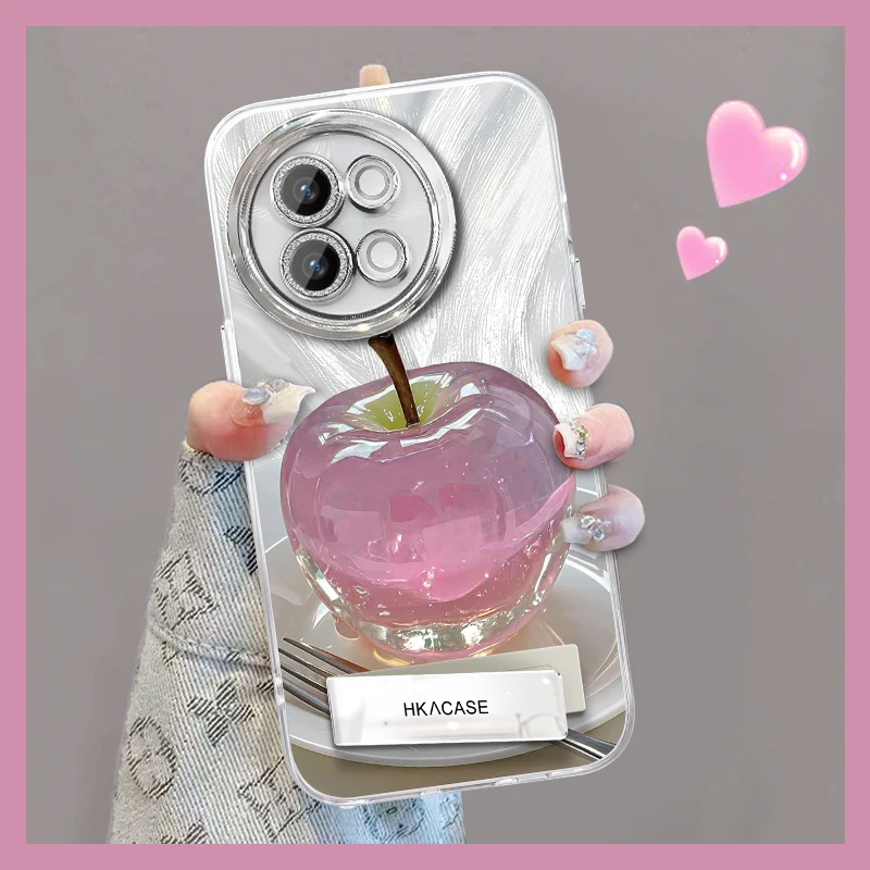 适用于vivos18e精孔羽纱晶莹粉苹果网红个性创意支架全包手机壳女