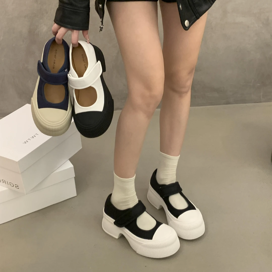 cufk官方法式玛丽珍鞋女厚底2025新款魔术贴粗跟高跟大头单鞋