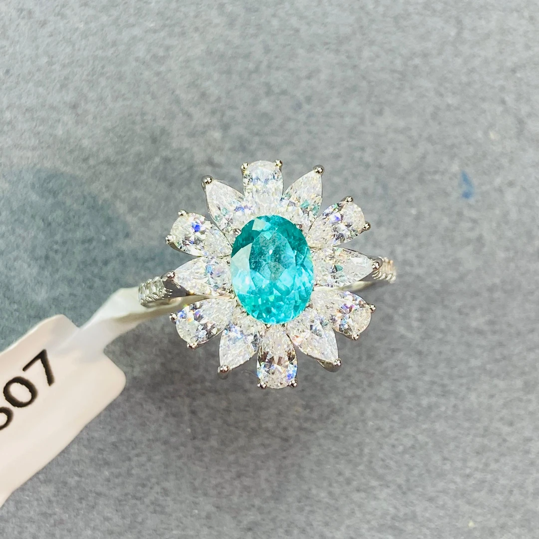 合成尖晶石培育帕拉伊巴  S925银镀金戒指K75