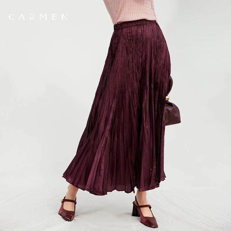 Carmen高端进口面料高腰半身裙女中长款25春季新款通勤百搭伞裙