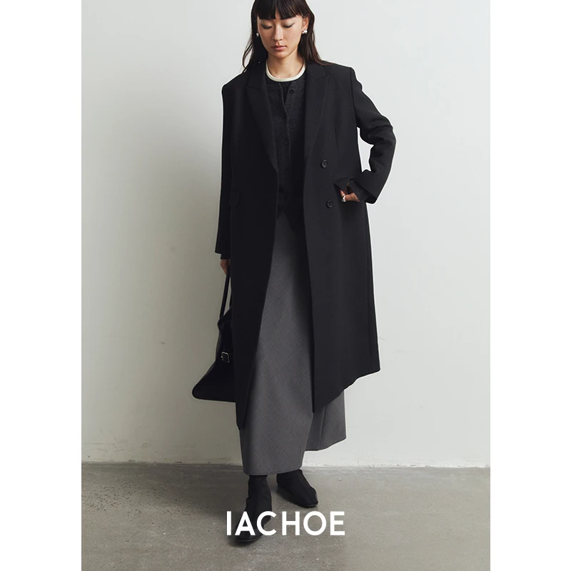 IACHOE 西装领羊毛毛呢外套长款3521566001