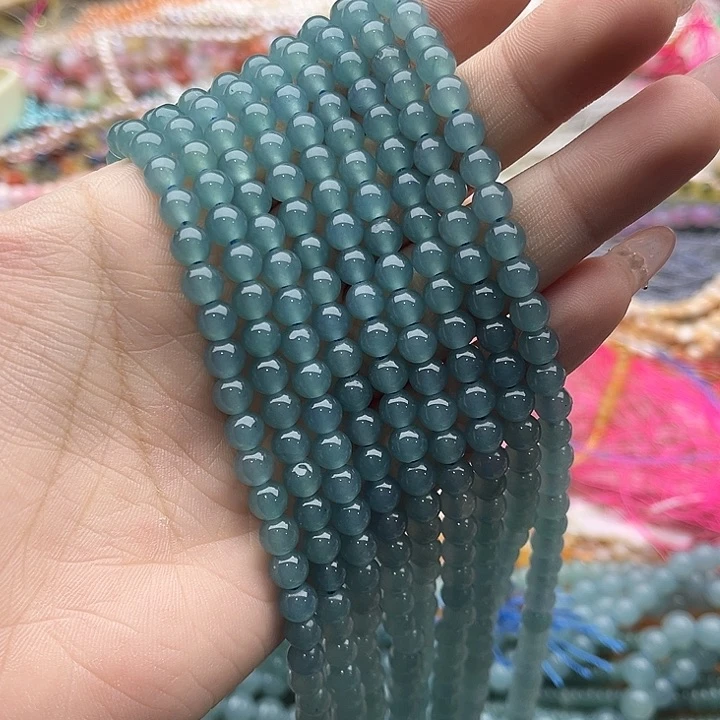 玛瑙/玉髓珠宝半成品未镶嵌一条6mm左右蓝水和田玉