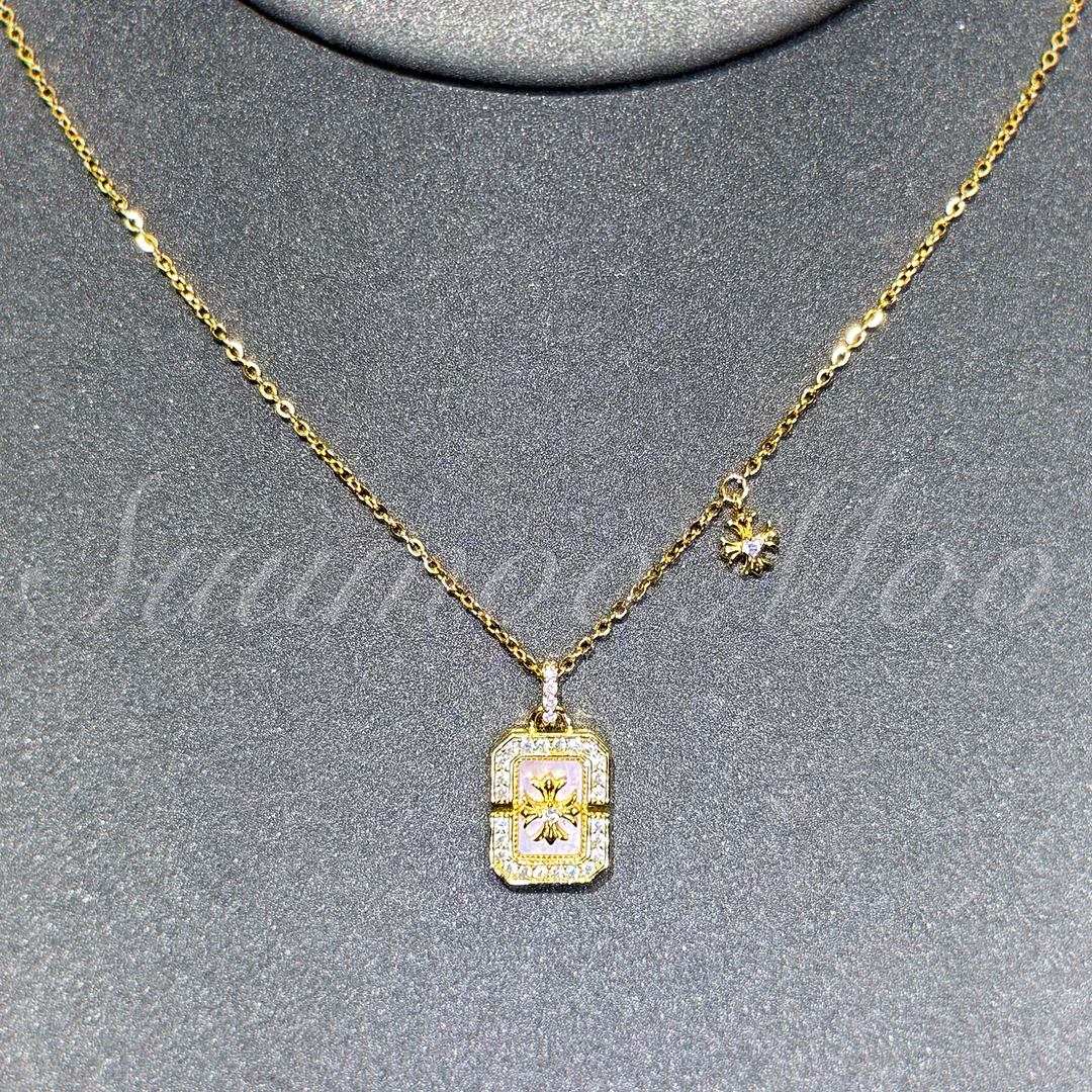 坠链均925银合成锆石 【925通体银】时尚无事牌项链