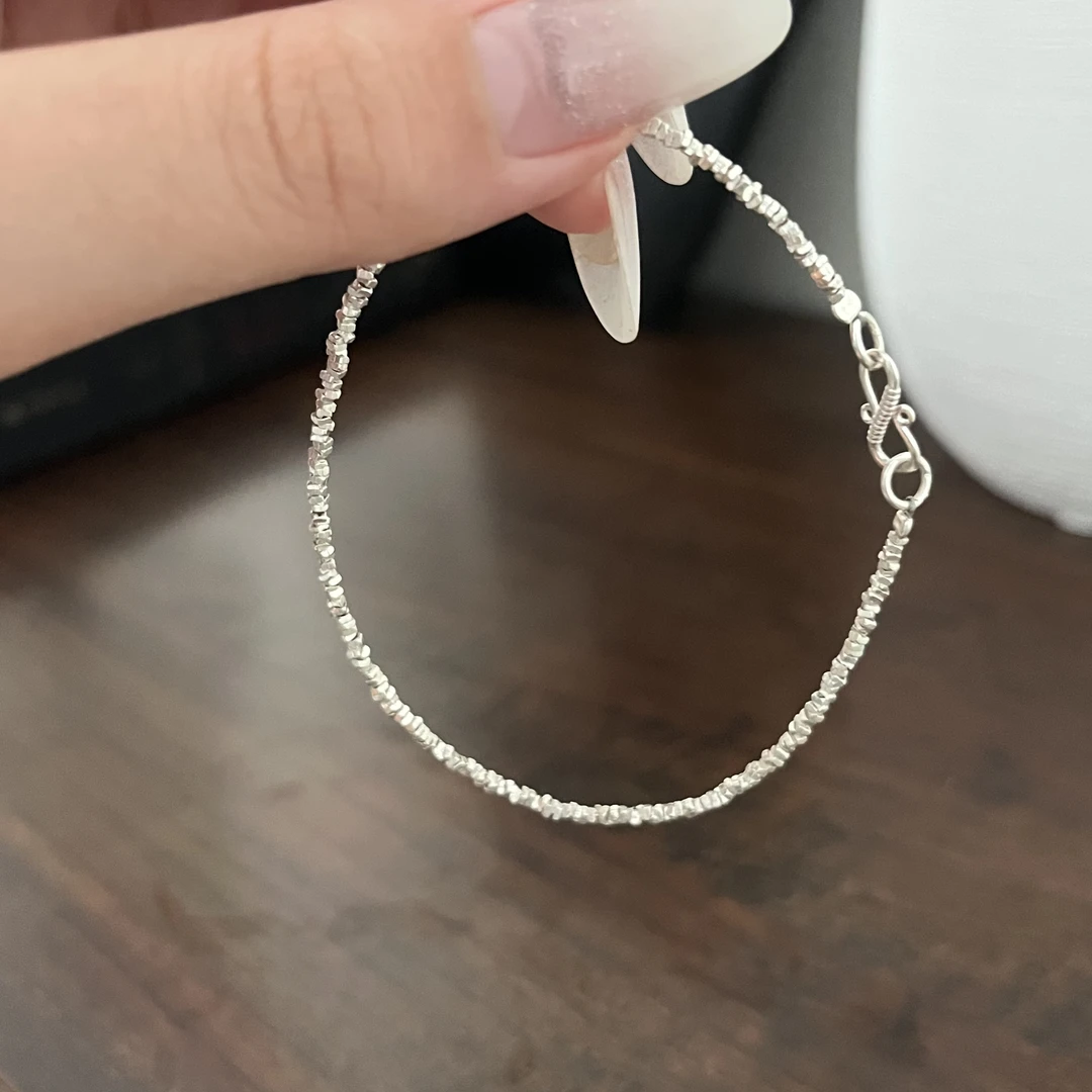 925银手链 时尚高级简约百搭 日韩小众女轻职风 满圈碎银鱼钩手链