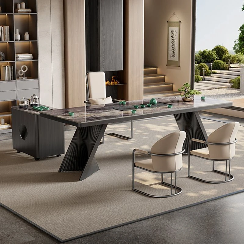 轻奢茶桌全自动烧水一体办公室泡茶台现代岩板茶桌高端工艺一整套