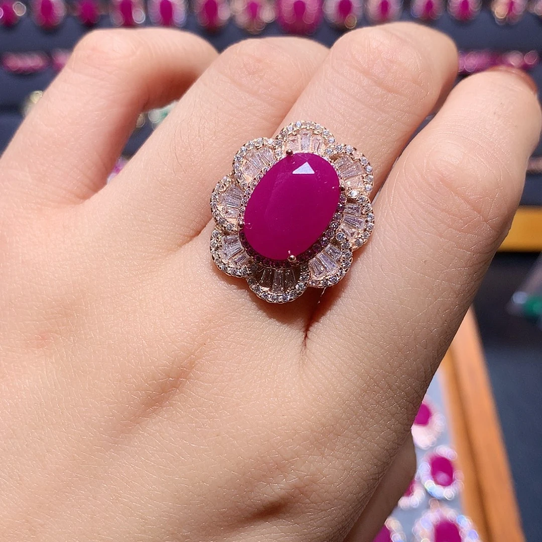 红宝石戒指银S925镶嵌