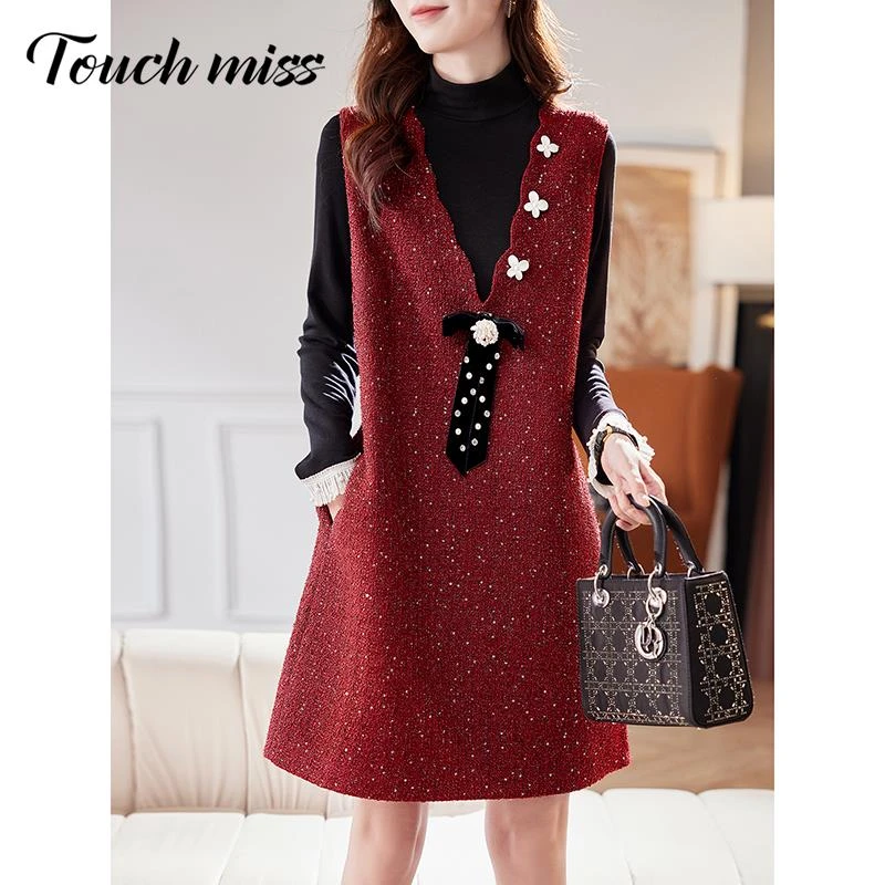 Touch Miss小香风打底亮片背心裙2025春季气质高级感连衣裙套装