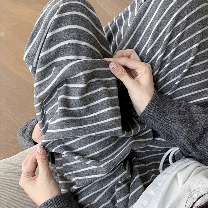 生完也能穿孕妇裤春秋薄款外穿条纹显瘦直筒阔腿裤抽绳宽松休闲裤